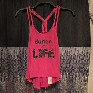 Pink Braided-Strap Dance Tank with Graphic